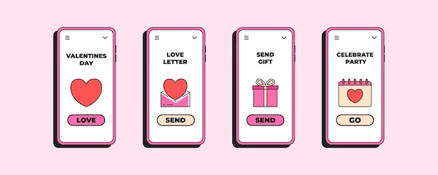 Concepto de aplicación de feliz día de San Valentín Carta de amor Sé mi San Valentín Citas en línea Icono romántico lindo en teléfono inteligente Celebrar fiesta Concepto de ilustración vectorial