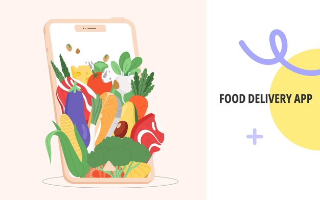 Concepto de una aplicación móvil con pedido en línea de alimentos o aplicación de entrega de alimentos