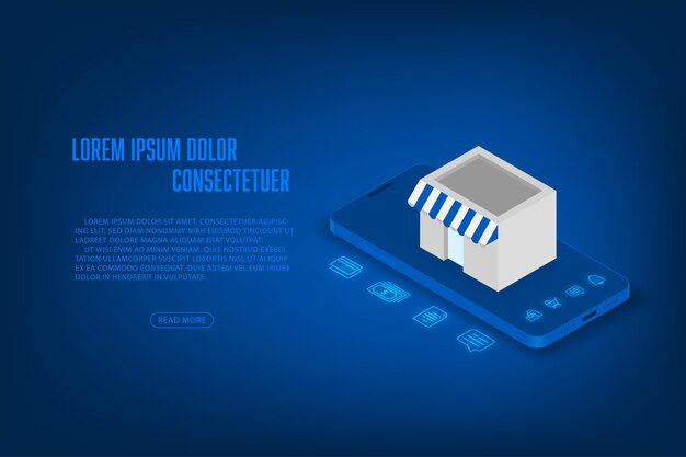 Concepto de aplicación de pago y compras en línea de tecnología isométrica vectorial