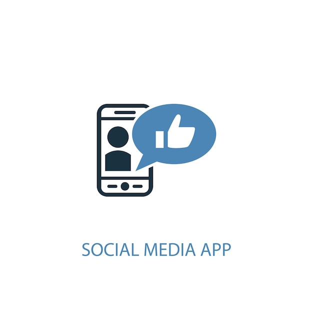 Concepto de aplicación de redes sociales 2 icono de color. ilustración simple elemento azul. diseño de símbolo de concepto de aplicación de redes sociales. se puede utilizar para ui / ux web y móvil