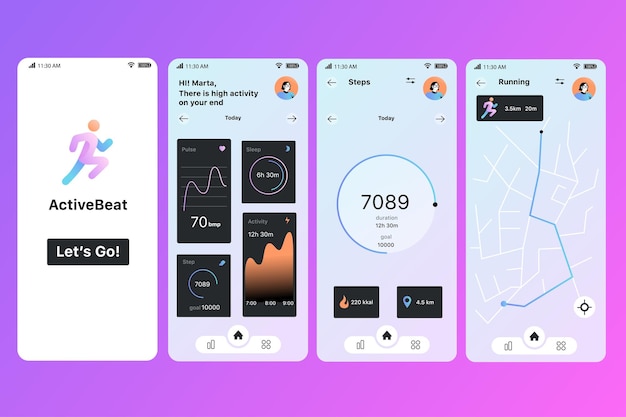Concepto de aplicación de seguimiento de actividad en diseño plano Una mirada en profundidad a la aplicación de fitness ActiveBeat