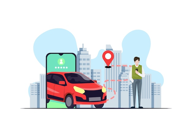 Concepto de aplicación de taxi con ilustraciones