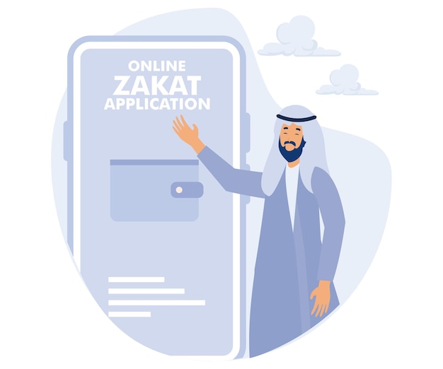 Concepto de aplicación de zakat en línea ramadan kareem Eid mubarak vector plano ilustración moderna