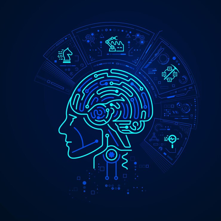 Vector concepto de aprendizaje automático o aprendizaje profundo, gráfico de inteligibilidad artificial con interfaz de tecnología cibernética