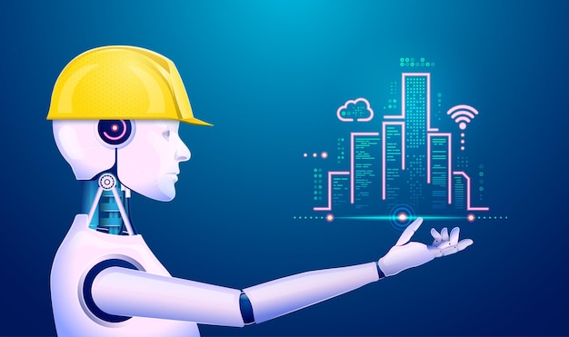 Concepto de aprendizaje automático o tecnología de aprendizaje profundo, gráfico de inteligencia artificial o IA que sostiene una ciudad futurista