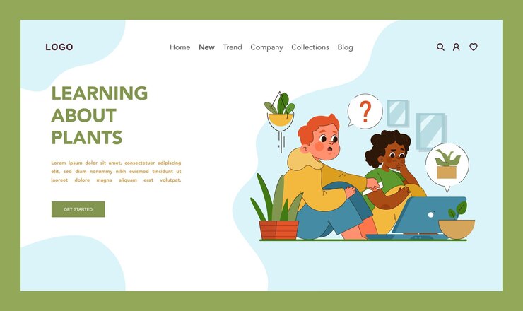 Vector concepto de aprendizaje botánico niños curiosos utilizan la tecnología para explorar la vida vegetal fomentando la mezcla de
