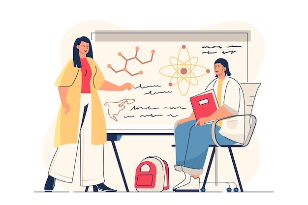 Concepto de aprendizaje escolar para banner web Estudiante que estudia en el aula profesor de lección