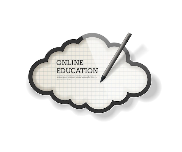 El concepto de aprendizaje en línea en la escuela Una nube al estilo de una tableta con un bolígrafo aislado en un fondo claro Ilustración vectorial 3D