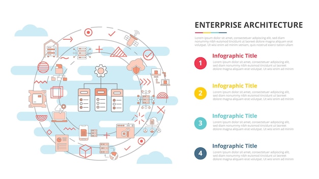 Concepto de arquitectura empresarial para banner de plantilla infográfica con información de lista de cuatro puntos