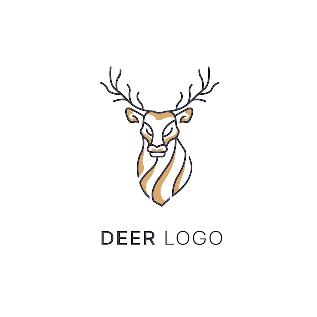 concepto de arte de línea de esquema de plantilla de diseño de logotipo de venado