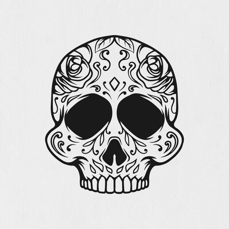 Vector concepto de arte lineal del día de los muertos del cráneo