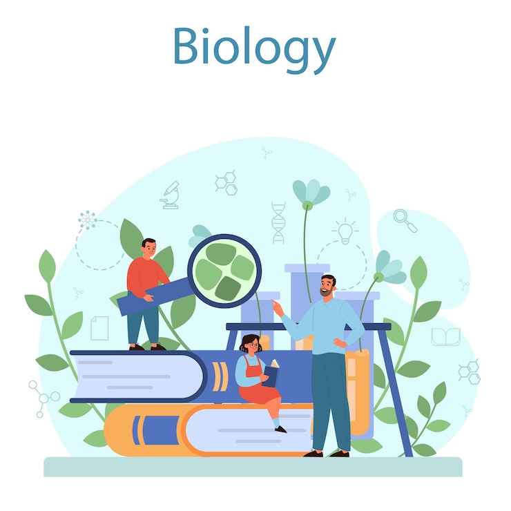 Vector concepto de asignatura de la escuela de biología. lección de botánica. científico explorando la naturaleza.