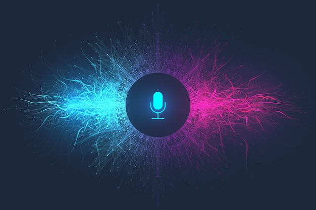Concepto de asistente de voz. onda de sonido. Fondo de flujo de onda de ecualizador de reconocimiento de voz y sonido.