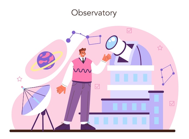 Concepto de astronomía y astrónomo. científico profesional mirando a través