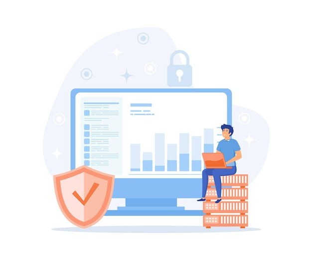 Concepto de ataque de piratas informáticos de phishing de seguridad de bases de datos piratas informáticos que roban datos personales vector plano ilustración moderna