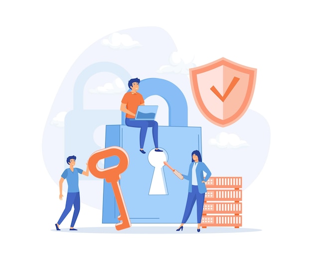 Concepto de ataque de piratas informáticos de phishing de seguridad de bases de datos piratas informáticos que roban datos personales vector plano ilustración moderna