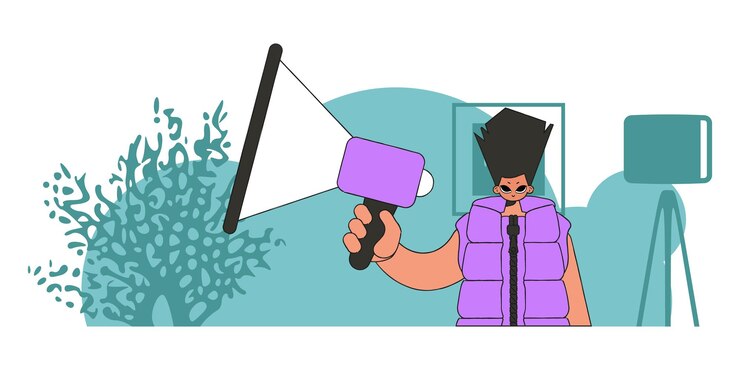 Vector concepto atracción y búsqueda de personal un hombre sostiene un megáfono en sus manos