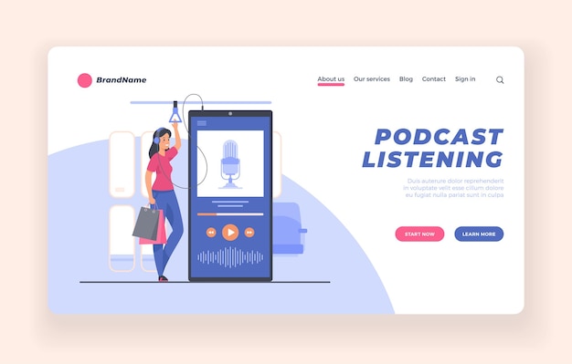 Vector concepto de audiolibro de capacitación en línea de seminario web para oyentes de podcasts