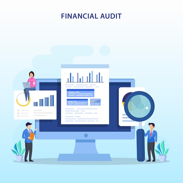 Concepto de auditoría financiera Cálculo de gestión contabilidad financiera o servicio de impuestos de auditoría ilustración vectorial