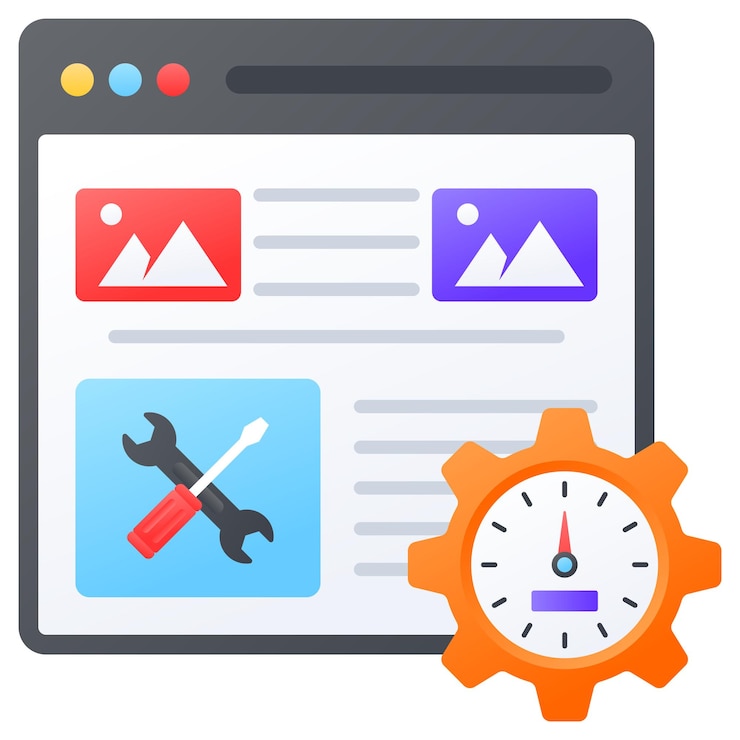 Vector concepto de aumento de la velocidad o el rendimiento del sitio web diseño vectorial de optimización del rendimiento web anfitrión web