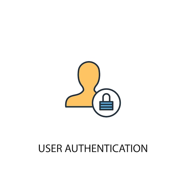 Concepto de autenticación de usuario 2 icono de línea de color. Ilustración simple elemento amarillo y azul. Diseño de símbolo de esquema de concepto de autenticación de usuario