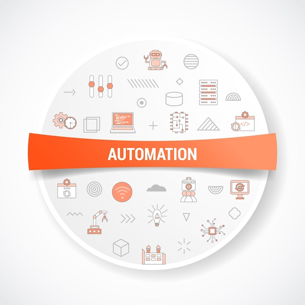 Vector concepto de automatización con concepto de icono con forma redonda o circular para placa