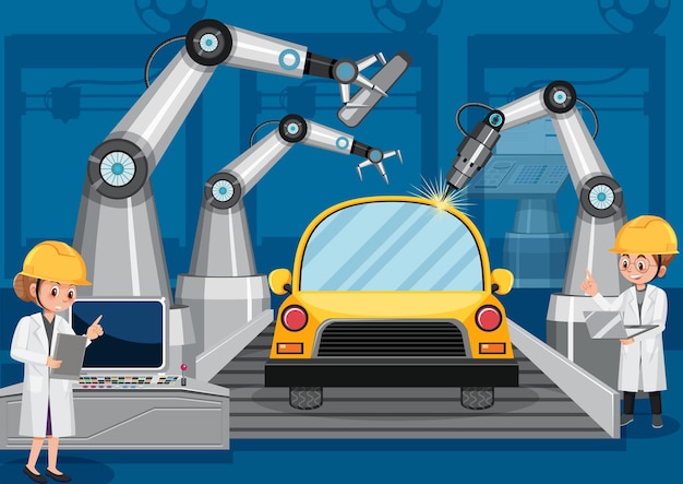 Vector concepto de automatización de fabricación de automóviles