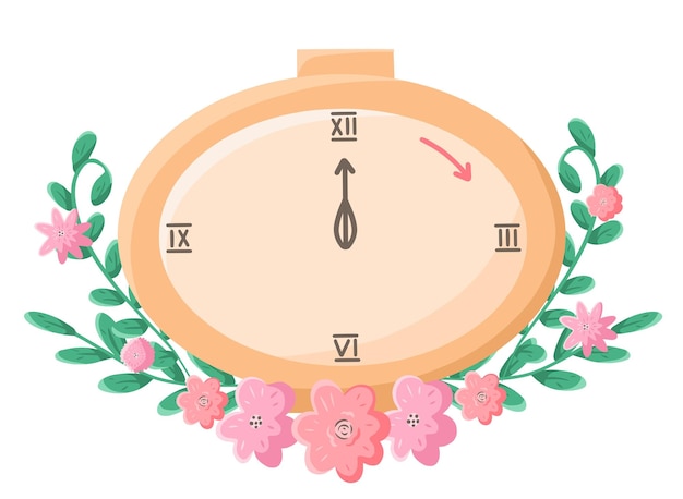 Vector concepto de avance de primavera con reloj y flores horario de verano