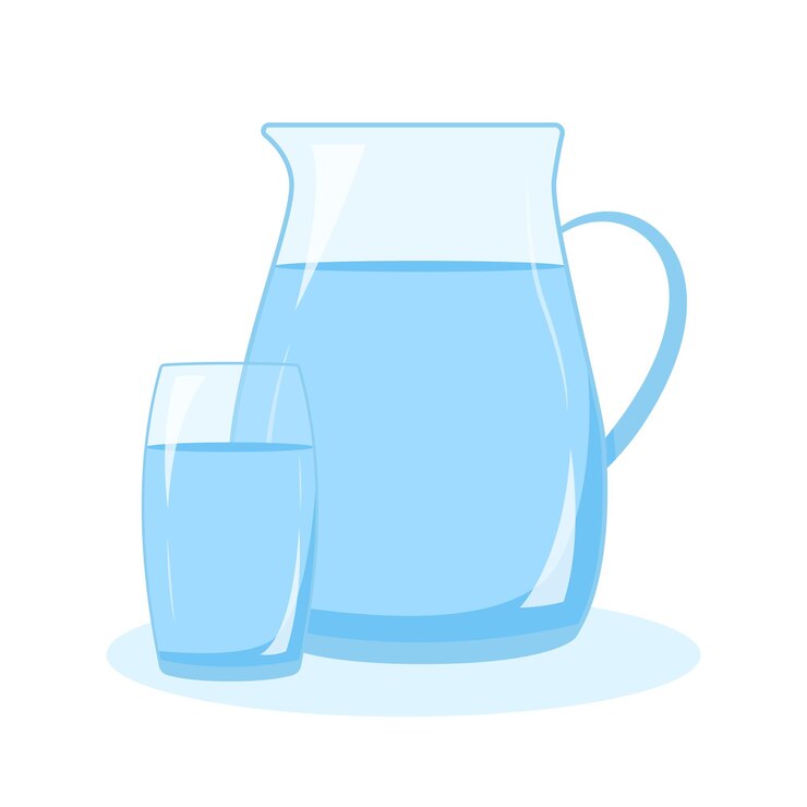 Vector concepto de balance de agua una jarra y un vaso de agua ilustración vectorial en un estilo plano