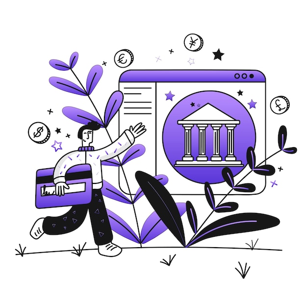 Concepto de banca en línea Hombre con tarjeta de crédito Ilustración vectorial