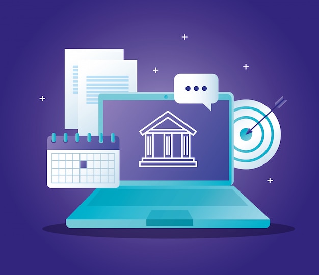 Concepto de banco en línea con laptop