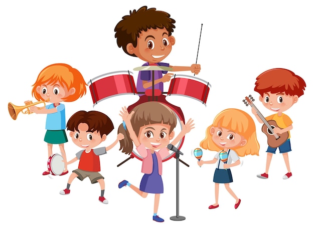 Concepto de banda de música infantil en diseño de dibujos animados