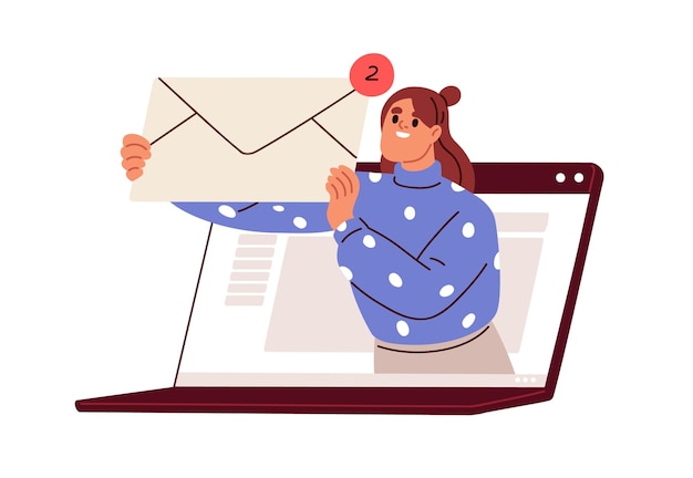 Concepto de bandeja de entrada Carta de notificación de mensaje nuevo en sobre en línea Boletín de noticias en bandeja de correo electrónico Comunicación de suscripción de marketing Ilustración vectorial plana aislada en fondo blanco