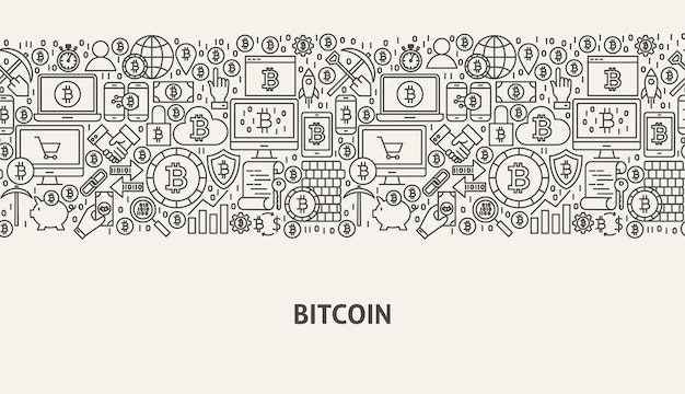 Concepto de banner de Bitcoin. Ilustración de vector de diseño web de línea.