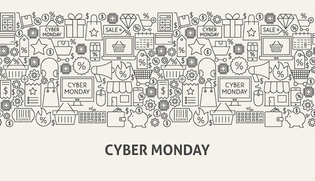 Concepto de banner de Cyber Monday. Ilustración de vector de diseño web de línea.