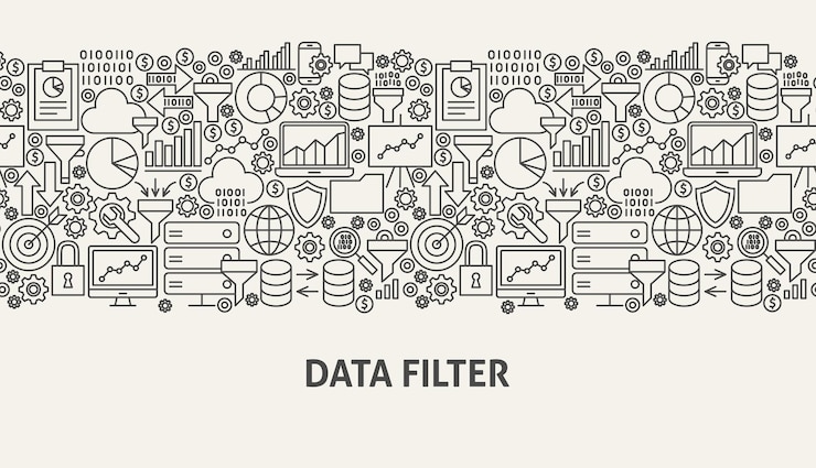 Vector concepto de banner de filtro de datos. ilustración de vector de diseño web de línea.