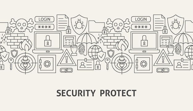 Concepto de banner de protección de seguridad Ilustración vectorial del diseño del esquema