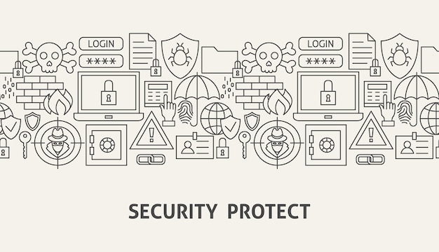 Vector concepto de banner de protección de seguridad ilustración vectorial del diseño del esquema