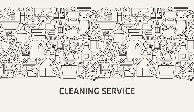Concepto de banner de servicio de limpieza. Ilustración de vector de diseño web de línea.