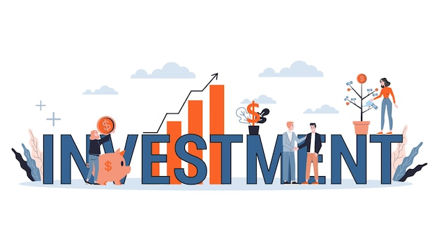 Concepto de banner web de inversión. Idea de aumento de dinero y crecimiento financiero. Beneficio empresarial. ilustración con estilo