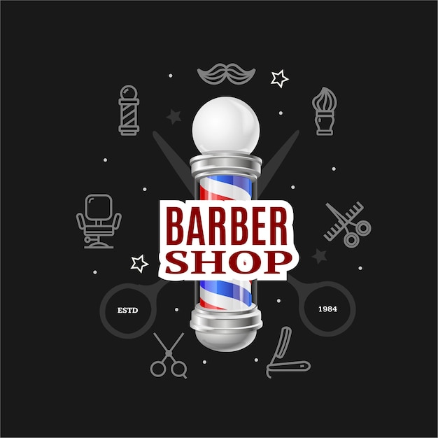 Concepto de barbería con un vector de palo de barbero 3D detallado y realista