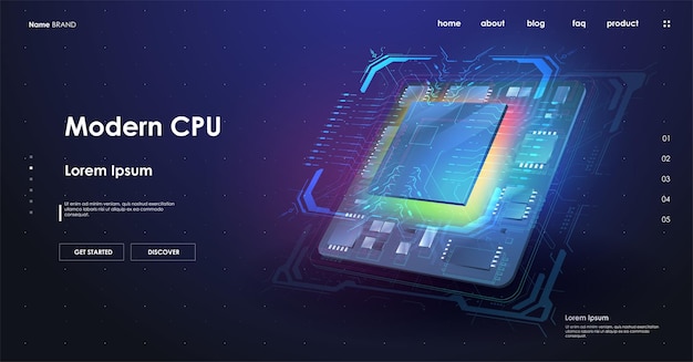 Concepto de base de datos de computadora cuántica Ilustración de CPU moderna Procesadores de computadora central Procesador de microchip futurista Plantilla futurista de tecnología Chip digital con elementos HUD