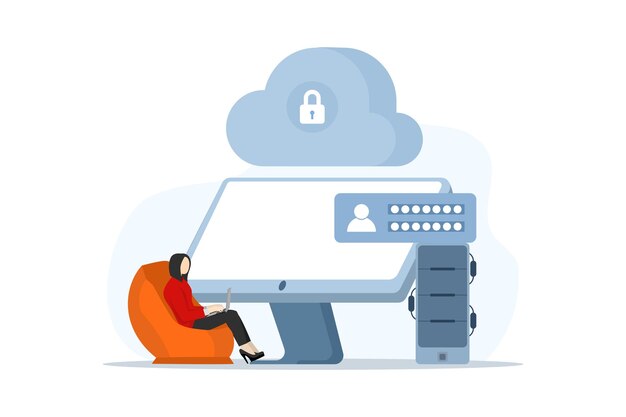 Concepto de base de datos y seguridad de los datos personales con caracteres que acceden a la base de datos