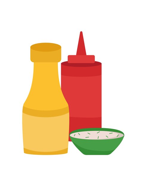 Concepto BBQ souses ketchup de mostaza Esta es una ilustración de dibujos animados vectoriales que presenta una parrilla de barbacoa