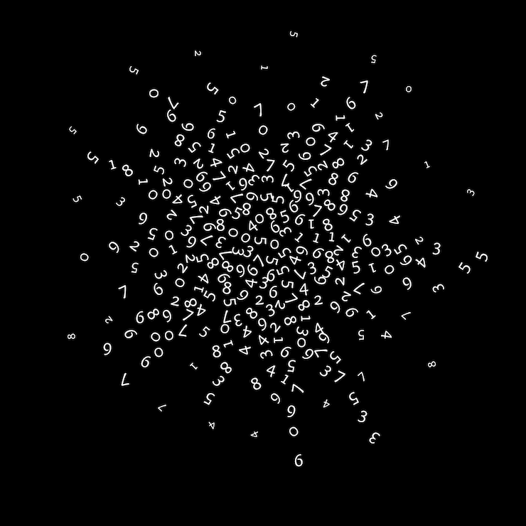 Vector concepto de big data de números que caen dígitos voladores aleatorios blancos binarios banner futurista inigualable sobre fondo negro ilustración vectorial digital con números que caen