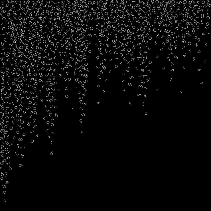 Vector concepto de big data de números que caen dígitos voladores desordenados blancos binarios hermoso banner futurista sobre fondo negro ilustración vectorial digital con números que caen