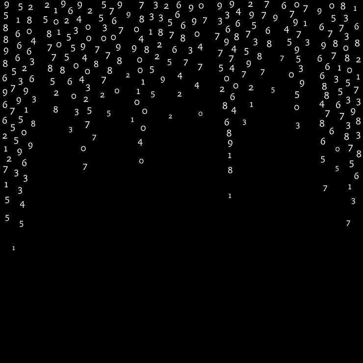 Vector concepto de big data de números que caen dígitos voladores ordenados blancos binarios banner extra futurista sobre fondo negro ilustración vectorial digital con números que caen