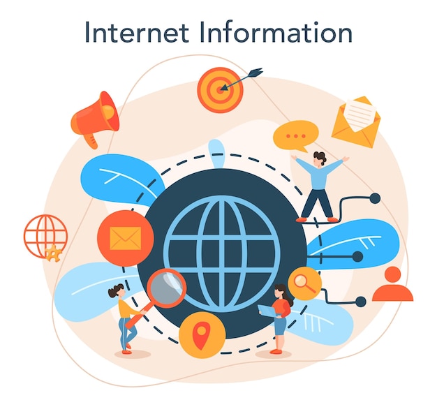 Concepto de big data Tecnología informática moderna Análisis de información digital de Internet y toma de mejores decisiones comerciales Ilustración de vector plano aislado
