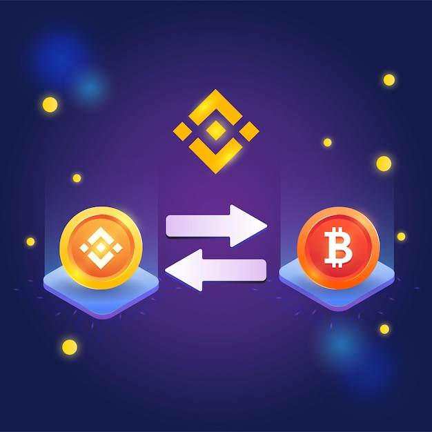 Concepto de binance, plataforma de intercambio criptográfico, token de binance con token de bitcoin
