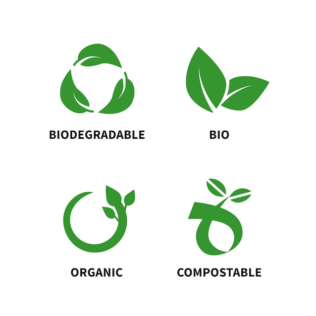 El concepto biodegradable y compostable reduce la reutilización recicla la ilustración del vector aislado en el fondo blanco